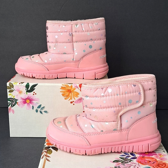 Hobibear Pink Snow Boots Girls Size 2 Slip Resistant Waterproof Warm Lightweight - Picture 1 of 16